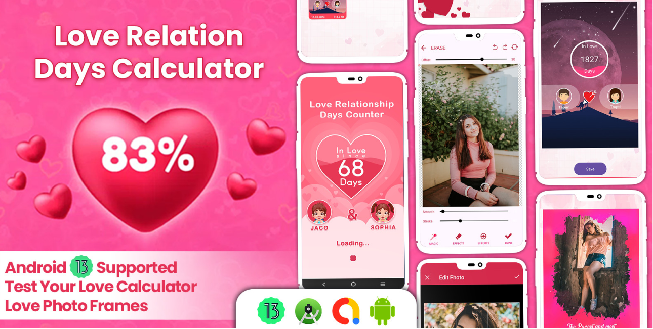Love Relation Days Calculator Android Template animation appdevelopment branding logo mobileapp ui