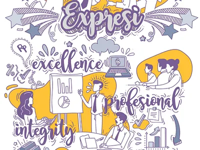 Bank Jatim Teamwork Doodle Mural doodle graphic design illustration mural vector vectorart wordart