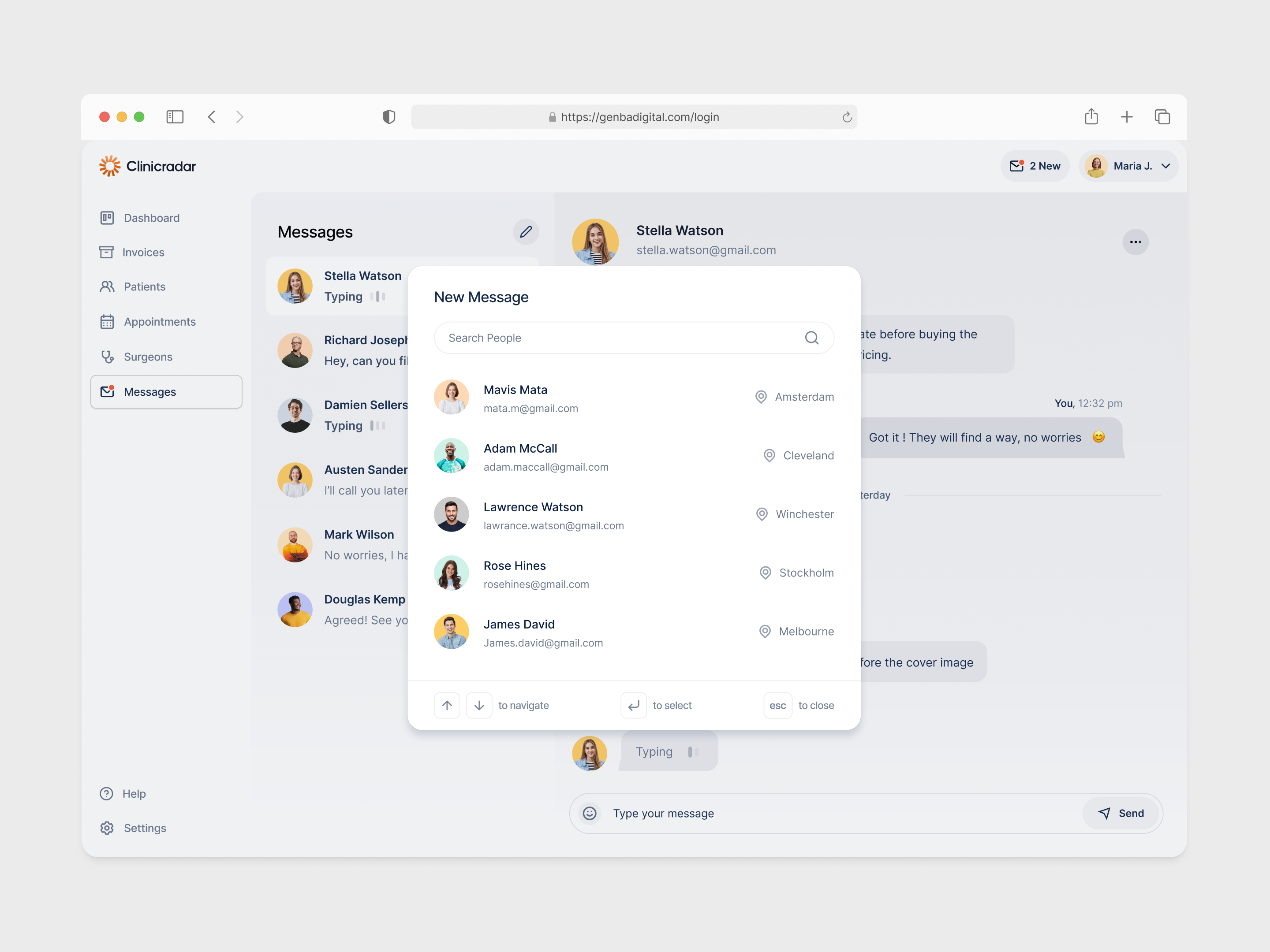Clinic Radar - Dashboard Messages chat dashboard design management messages messaging minimal product design quick actions saas search search bar ui users ux website