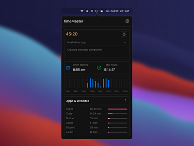 timeMaster - Menubar overview app macos productivity time tracking ui