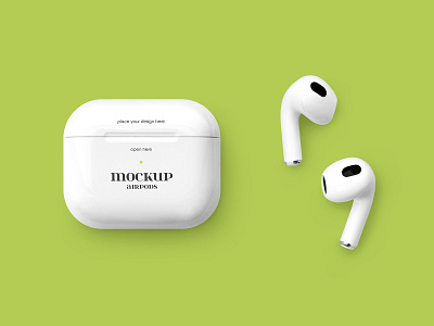 AirPods 3 airpods apple audio bluetooth box case device earphone earpods free freebie headphone headset logo mockup mockups music pods sound wireless