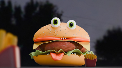 Burger Monster 3d 3d burger 3d character 3d food 3d food character 3d food monster 3d hamburger 3d illustration 3d model blender burger burger monster hamburger monster