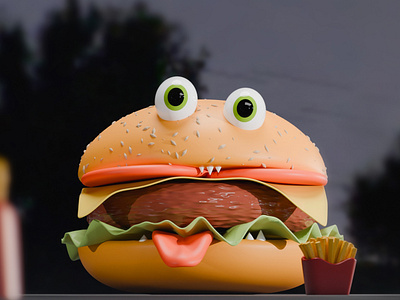 Burger Monster 3d 3d burger 3d character 3d food 3d food character 3d food monster 3d hamburger 3d illustration 3d model blender burger burger monster hamburger monster