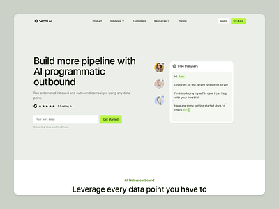Seam - Solutions page ai landing page ai saas website ai website data landing page data website landing page light website saas landing page saas lp saas product landing saas website seam ai semiflat solution page solution website use case website web design website design