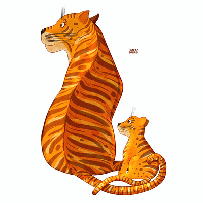 A tiger mother with her baby. Children book illustration. animalillustration animals bookillustration chapterbook characterdesign childrenbook childrenbookillustration childrenillustration cuteanimals digitalart illustration jungle junglebook kidlit kidlitart picturebook picturebookillustration tiger tigercharacter tigerillustration