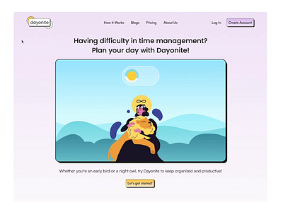 Hero Section for Landing Page of Dayonite. animation button design figma hero hero section landing landing page saas ui