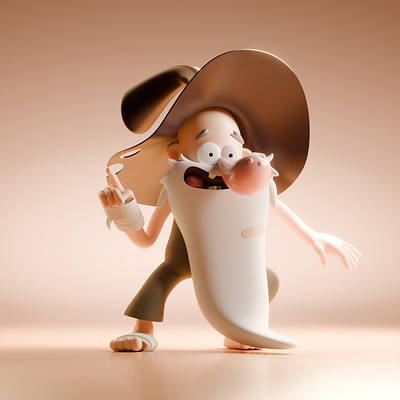 Old Man McGucket from Gravity Falls 3d animation character illustration stylized