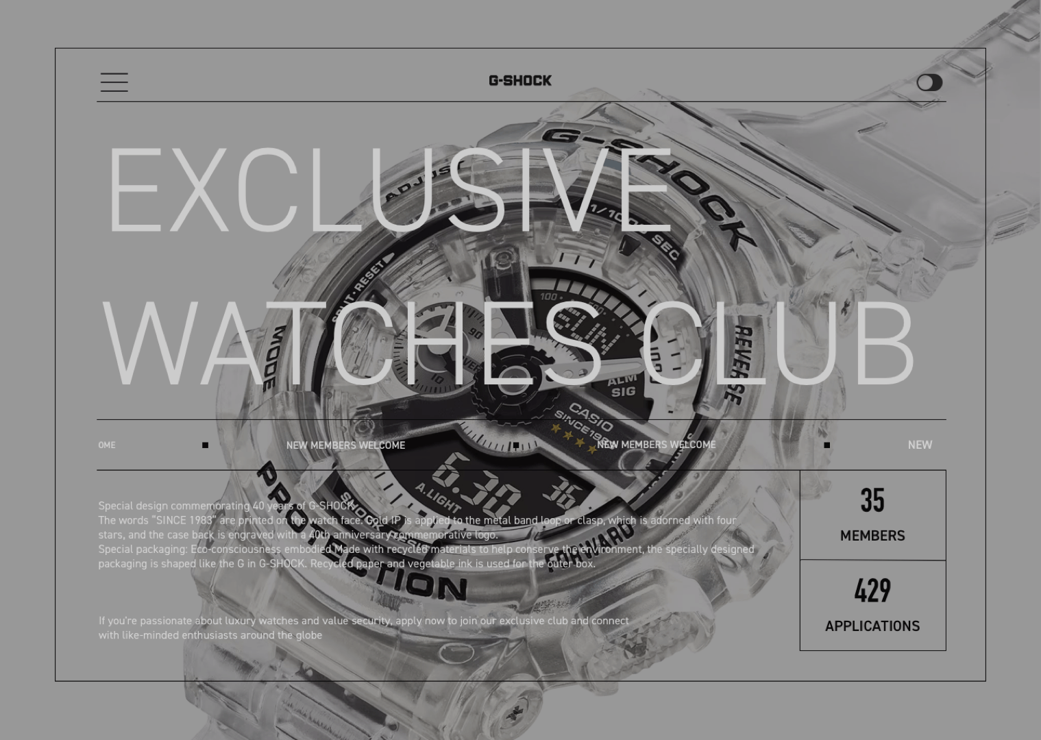 G-Shock® — Concept Dark and light Homepage casio concept design ecommerce g shock shopify ui ux watch web design