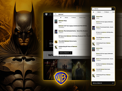 Warner Bros. - Search Redesign design mobile search search search cards search result ui uxd warner bros