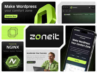 Zoneit Brand Identity bento design bento grid brand identity cloud hosting logo logo animation logo motion wordpress