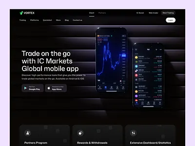 Vortex Website animation web design & mobile app design 3d crypto dapp finance fintech hero hero image hero section homepage landing landing page landingpage solution trade trading wallet design web web design web3 website