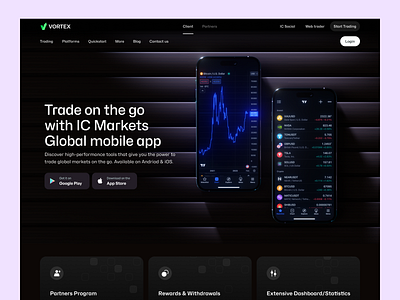 Vortex Website animation web design & mobile app design 3d crypto crypto service dapp finance fintech landing landing page landingpage solution trade trading wallet design web web design web site web3 website