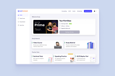 IELTS Live Course Dashboard - LeapScholar dashboard ielts web dashboard