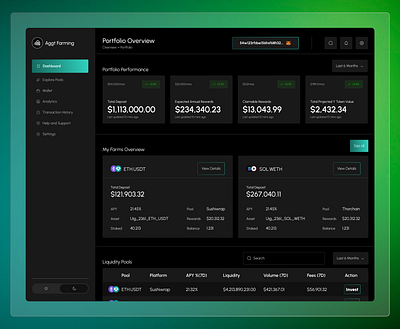 Pool Aggregator Dashboard dashboard design defi design pool farming staking ui uiux ux web3 yield farming