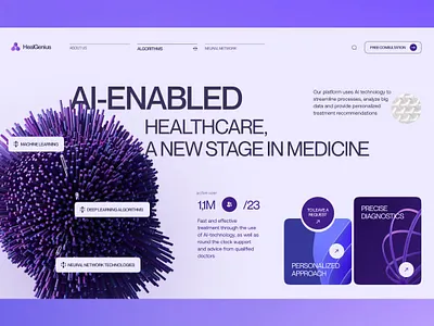 Healthcare Landing Page ai ai tools diagnostics health healthcare healthcare website homepage interface machine learning medical medicine modern design neural network smart medicine technologies treatment ui ux web website
