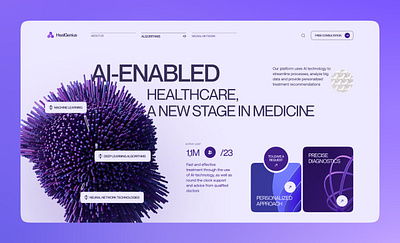 Healthcare Landing Page ai ai tools diagnostics health healthcare healthcare website homepage interface machine learning medical medicine modern design neural network smart medicine technologies treatment ui ux web website