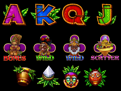 Set of slot symbols animation for the African themed casino slot african slot african symbols african themed animation casino animation characters animation gambling gambling animation game animation game art game design game designer game symbols graphic design motion graphics slot art slot characters slot design slot symbols symbols animation