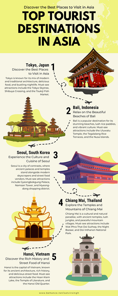 Discover the Best Places to Visit in Asia advertising asia bali branding facebook figma google graphic design hanoi ill illustrator india infographic japan photoshop plane socialmedia tokyo travel vector