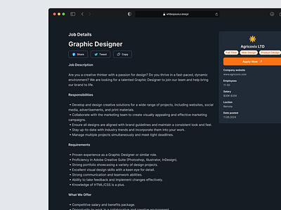 Job Details section - Whitespace UI dark mode design job jobdetails ui ui design ux design web design