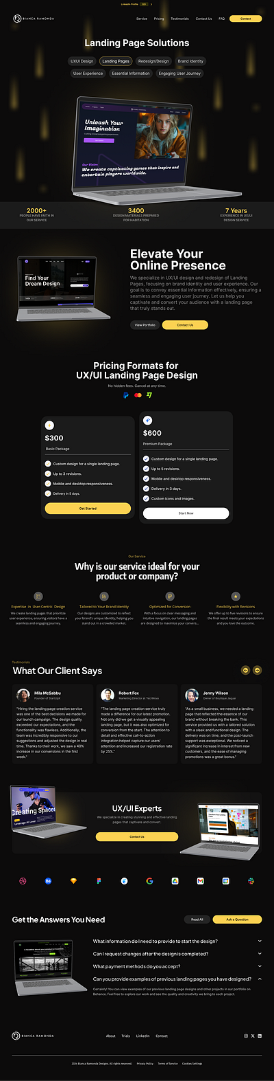 Landing Page contact us landing page landingpage pricing service testimonials uxui