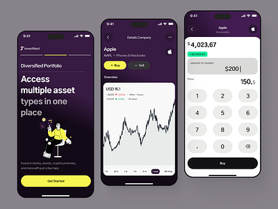 INVESTNEST - Mobile Investment App app design budget crptocurrency crypto design finance app finance management fintech fintech app investment investment app mobile app portfolio product design ui uiux ux wallet