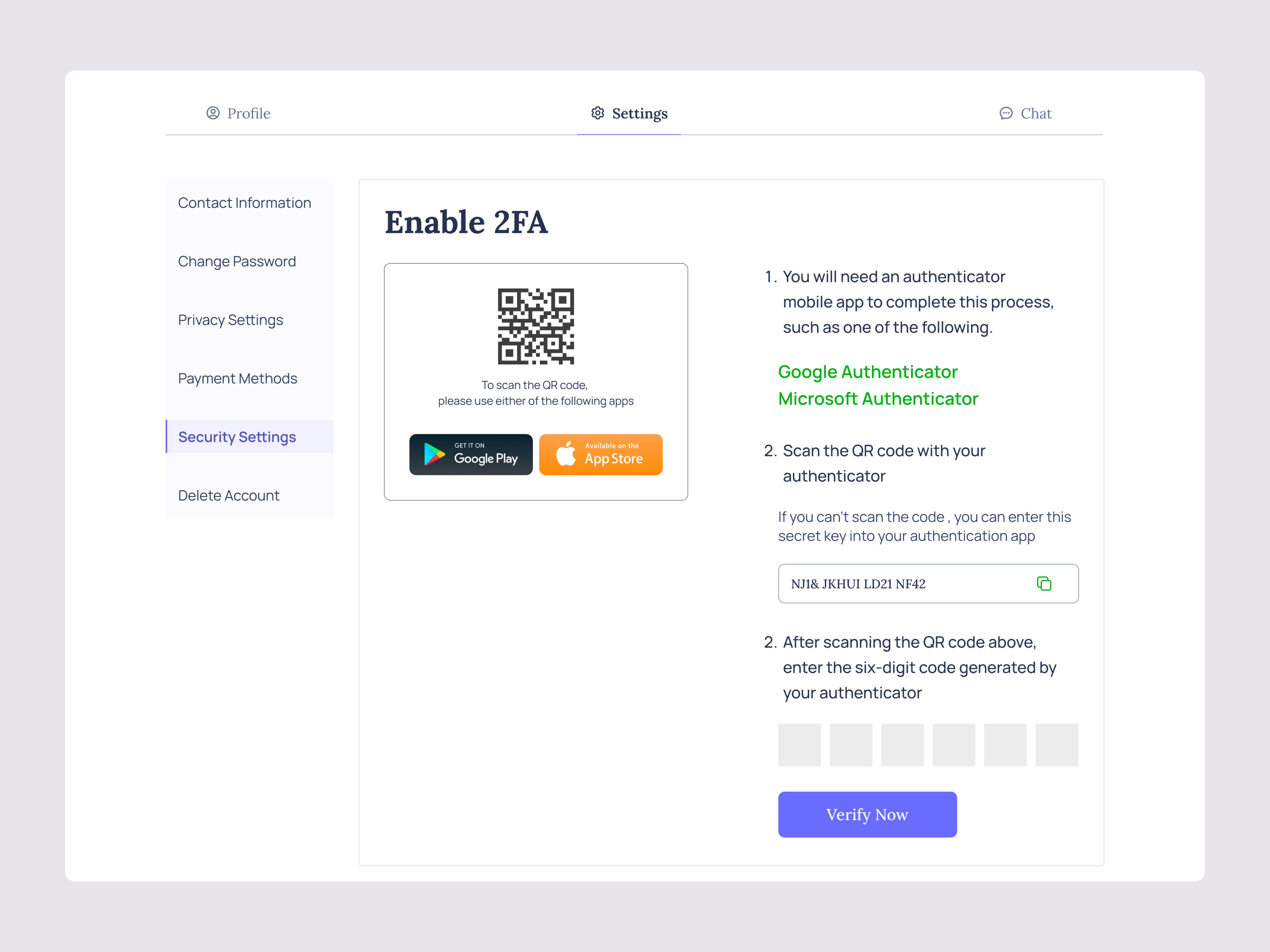 Security Settings (2FA) animation authentication authentication ui branding design security security settings security web ui settings two factor authentication ui ui design uiux user profile user settings ux ux ecurity web app web design