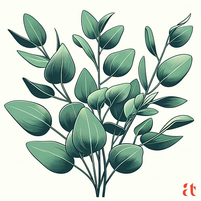 Aromatic Eucalyptus by Aravind Reddy Tarugu aravind aromatic art botanical branches clean lines design detailed essence eucalyptus green illustration leaves medley nature reddy refreshing slender tarugu vector