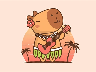 Play me only capy songs! animation beach capybara cartoon cute funny hawaii hula illustration kawaii summer tropical vacations