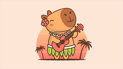 Play me only capy songs! animation beach capybara cartoon cute funny hawaii hula illustration kawaii summer tropical vacations
