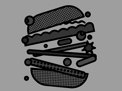 Burger brightness burger bw flat flat illustration food halftones illustration illustrator monochromatic textute vector