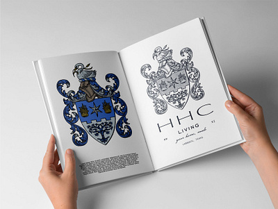 HHC Living Corporate Coat of Arms brand design brand identity branding branding design coat of arms corporate crest family crest hand drawn heraldry identity design illustration logo logo design luxury medieval nobility traditional vintage visual identity