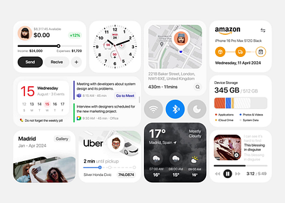 IOS Widget amazon calendar clock component concept crypto dark mode design ios iphone light mode map mobile motion music uber ui uiux weather widget