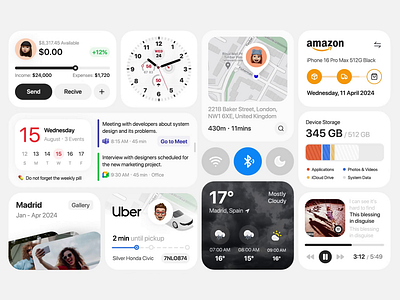 IOS Widget amazon calendar clock component concept crypto dark mode design ios iphone light mode map mobile motion music uber ui uiux weather widget