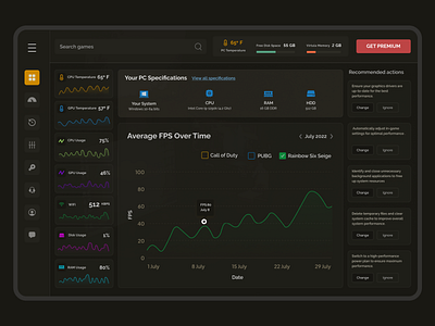 PC Optimization Dashboard dark dashboard games gpu monitor optimization pc ui ui design ux ux design windows