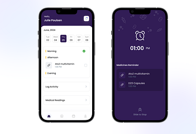 Medical Reminder App alarm app calendar card clock home medicine mobile app reminder timer ui uiux