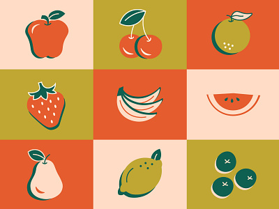 Fruit for fun 🍒🍉🍓🍋🍊🍐🍌 color block fruit graphic illustration minimal