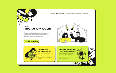 The Mic Drop Club | Podcast bold colorful design cute cute website design design graphic design home page illustration kawaii landing page playful podcast radio typography ui ux vector art web design web landing page website design