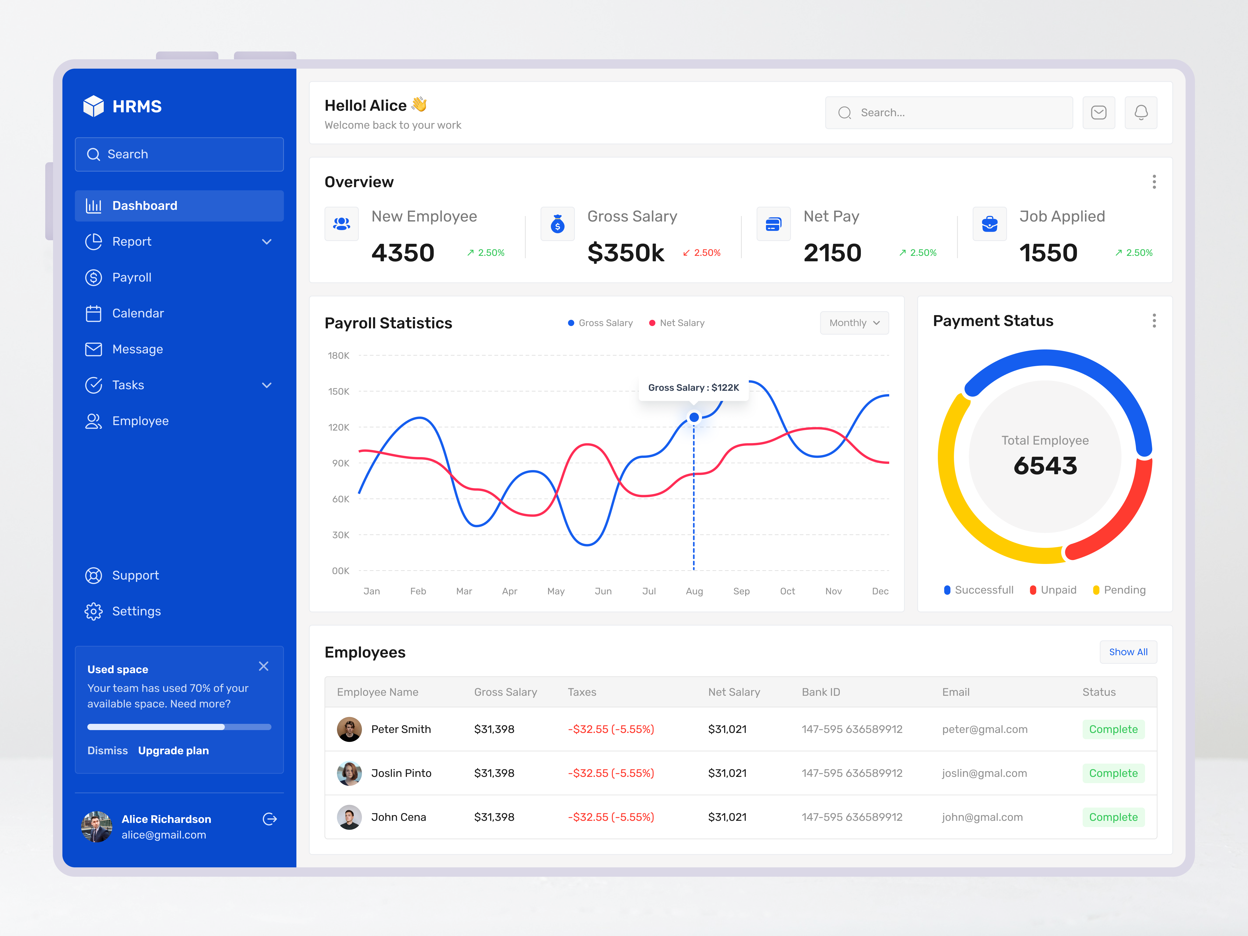 HR Management Dashboard admin dashboard analytics application dashboard dashboard design design employee management hrms hrms dashboard human resources management app navbar design payroll saas sidebar navigation statistics ui ui design user dashboard visual design