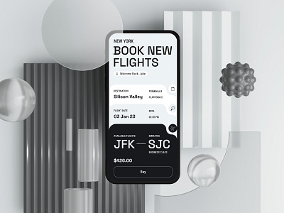 The concept of the booking screen 3d design ui