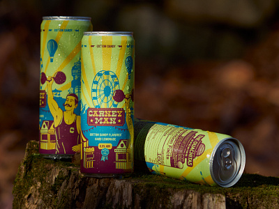 Carney Man | Cotton Candy Spiked Lemonade Can Design arkansas beer beer design branding can design carnival design hunter oden lemonade lockup typography vintage