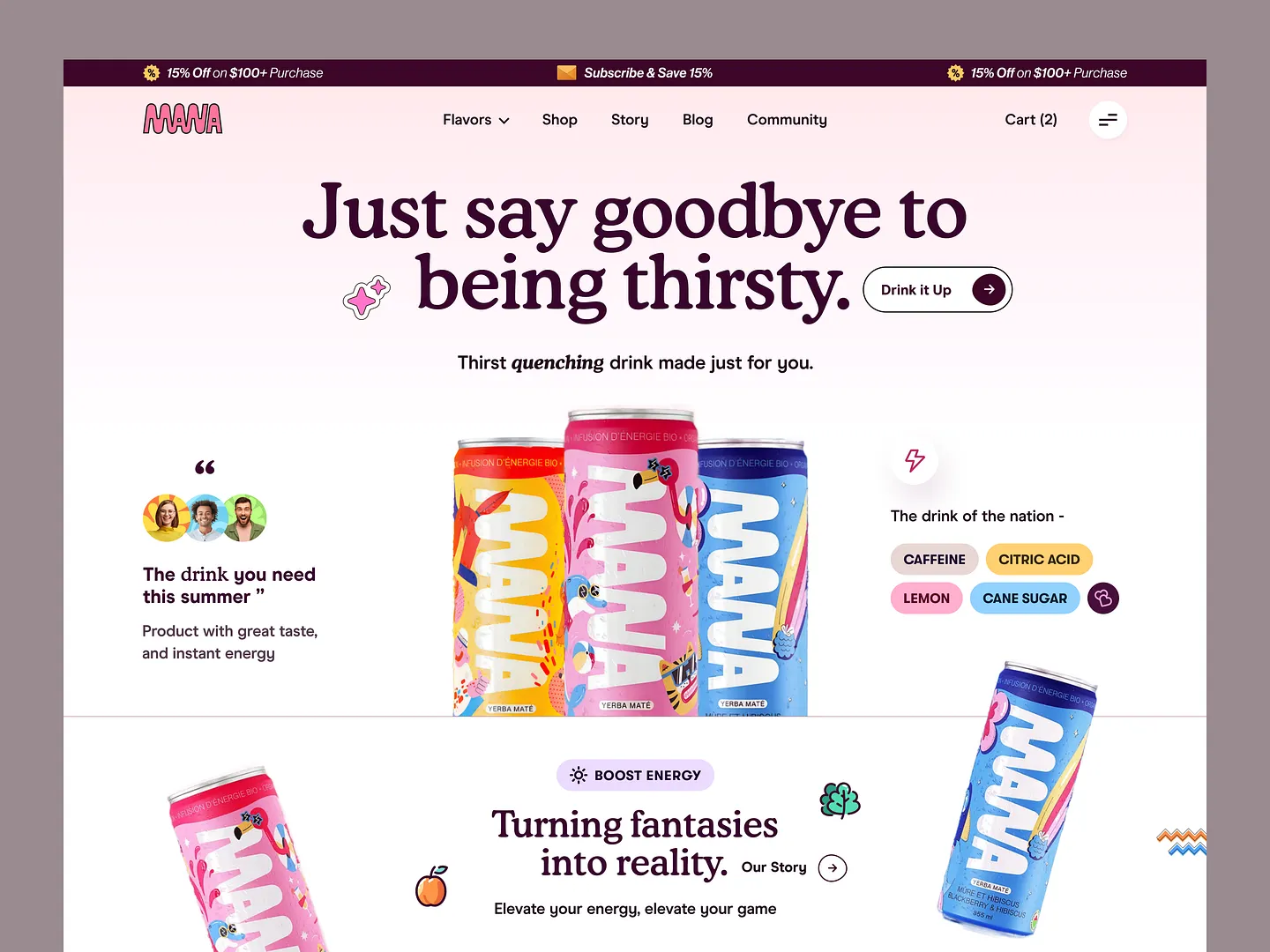 Refreshing Drink Website Design: Mana's Vibrant Online Experience