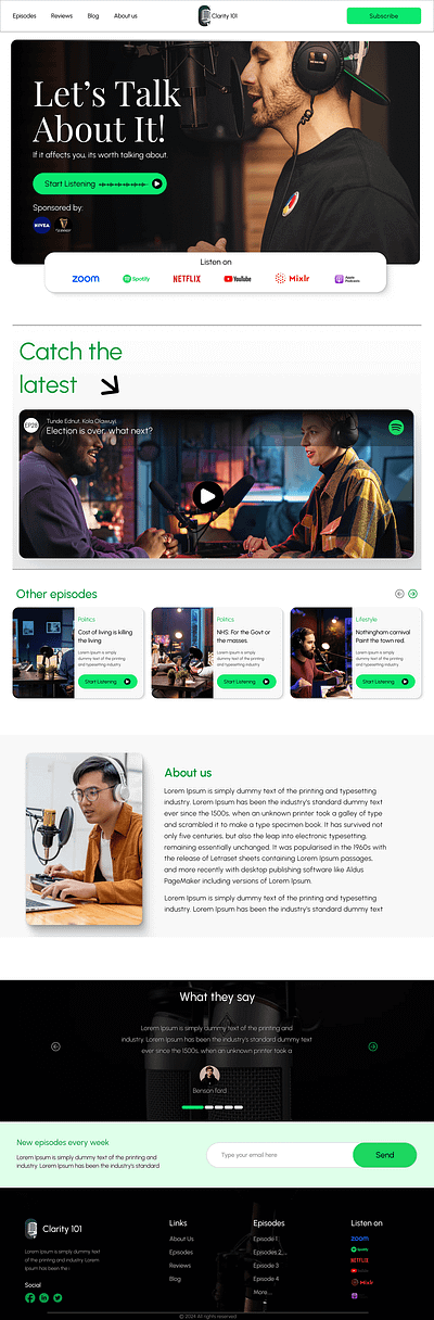 Music and Podcast Website Development figma landing page music podcast website ui ui ux design website development wix design