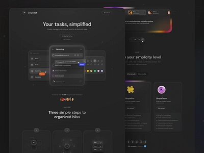 Landing Page Design for SimpleList app clean dark theme design figma figma resource gradient hero header illustration landing page minimal mobile app simplelist template ui ui design ux ux design web app web design