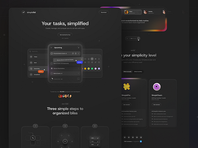 Landing Page Design for SimpleList app clean dark theme design figma figma resource gradient hero header illustration landing page minimal mobile app simplelist template ui ui design ux ux design web app web design