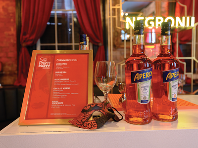 Campari Tre Parti Party experiential marketing graphic design menu print design signage typography