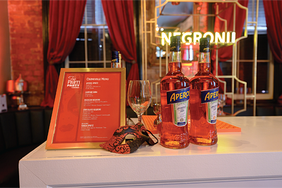 Campari Tre Parti Party experiential marketing graphic design menu print design signage typography