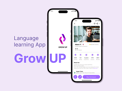 Language Tutor Finding App (Grow UP) | UX/UI Case app design english figma illustration learning app logo mobile app tutor app ui ux