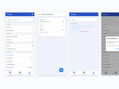 Settings for farm management software chips dialogue farm listing management material design mobil settings sketch ui