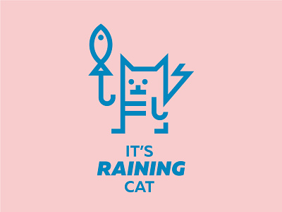 It's Raining Cat art cat fish line logo mikylangela rain umbrella