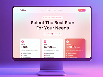 Pricing Page Concept for CMS Web App cms content design designer development freelance global nocode pricing pricing plan project remote selection subscription task trending uxui web app web design website